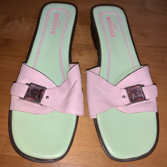 pink and green sandals